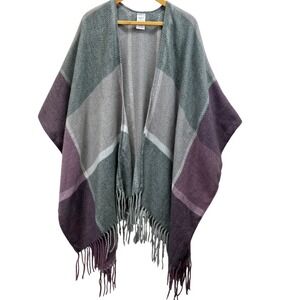 Woolrich Cozy Blanket Wrap Women One Size Herringbone Fringe Hem Poncho Reagan
